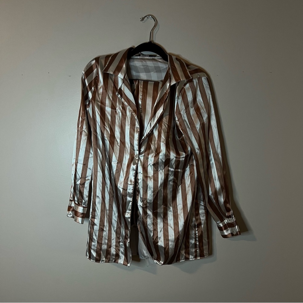 Brown & White stripped silk set